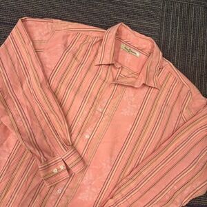 Tommy Bahama Mens Silk‎ Cotton Blend Striped Floral Button Up Shirt XL